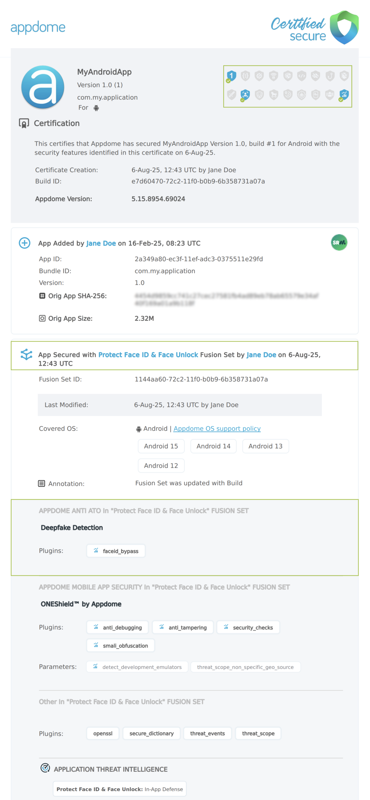Protect Face ID & Face Unlock shown in Certificate secure