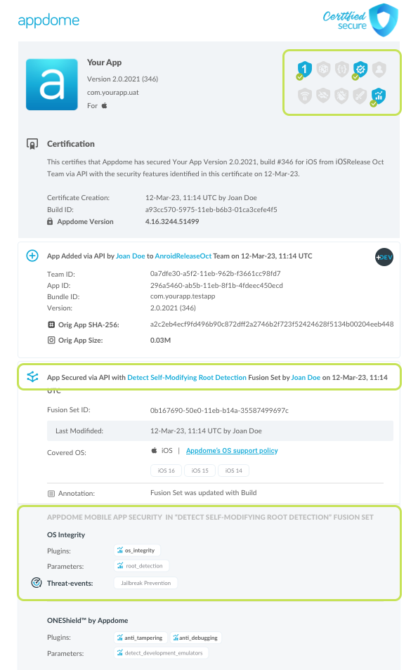 Detect Self-Modifying Root Detection shown in Certificate secure