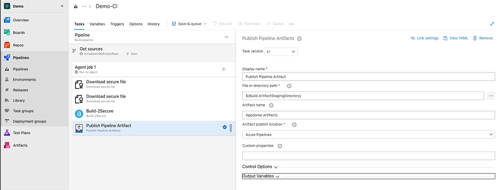 Appdome extension for Azure - publish artifacts