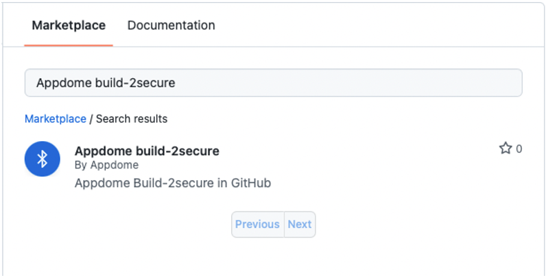 Marketplace tab - Search Appdome build-2secure