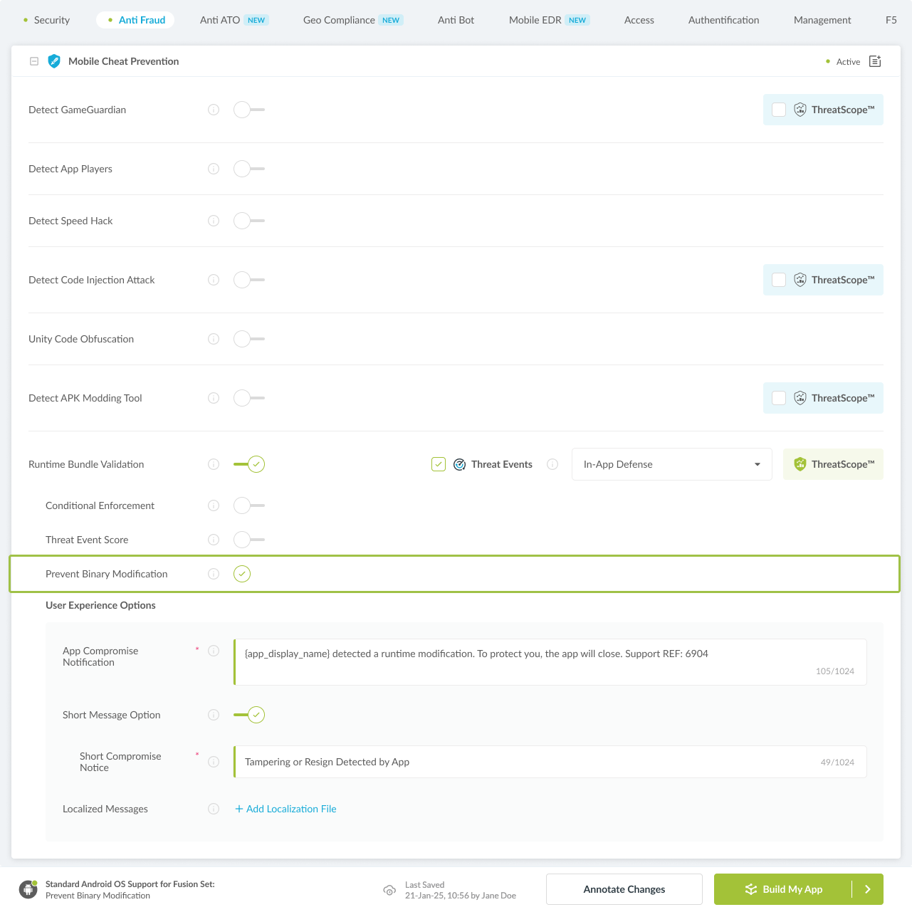 Prevent Binary Modification option