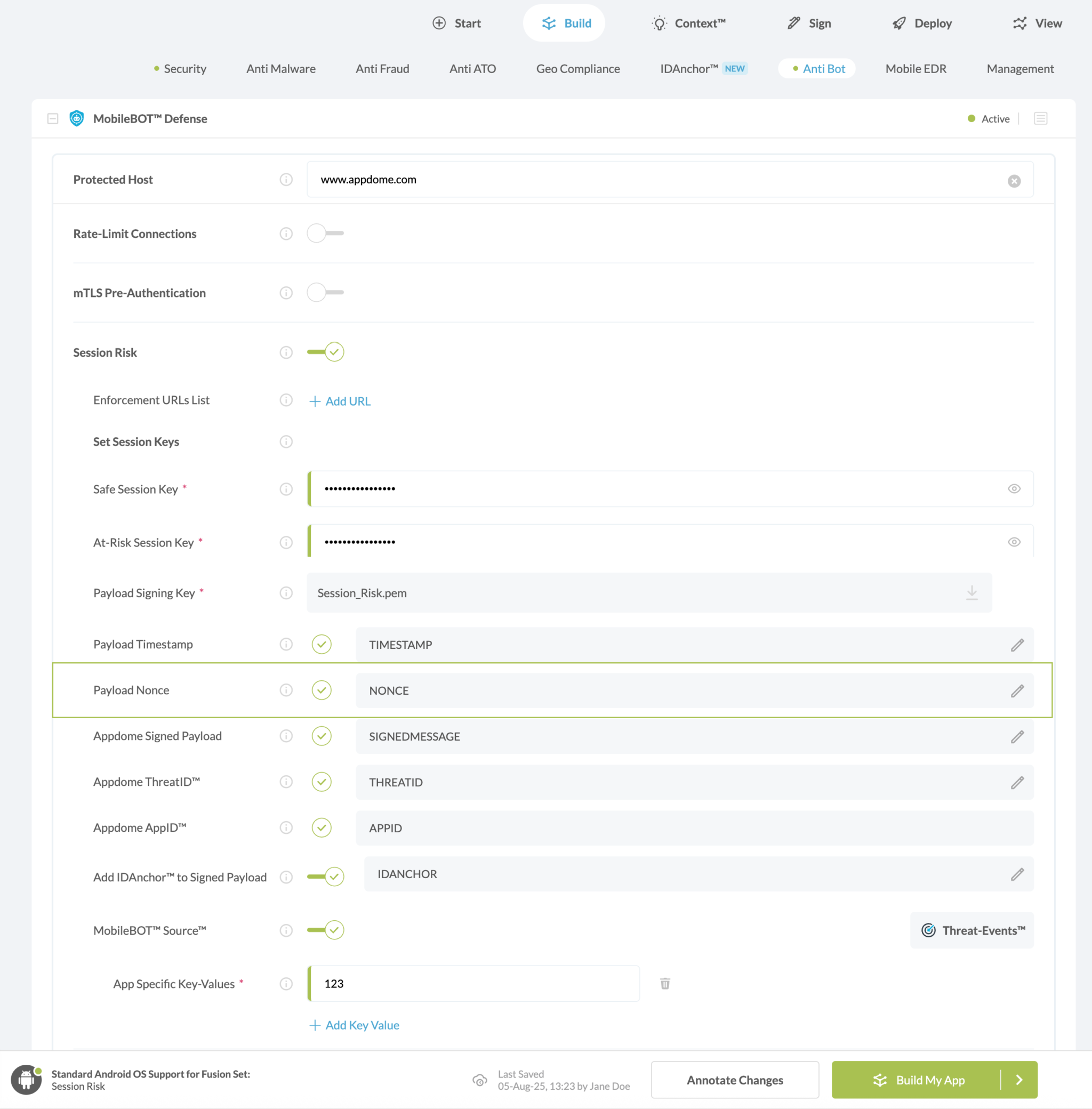 Nonce in Payload option
