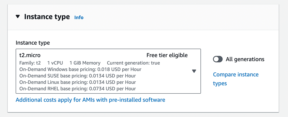 Instance Type-t12 micro