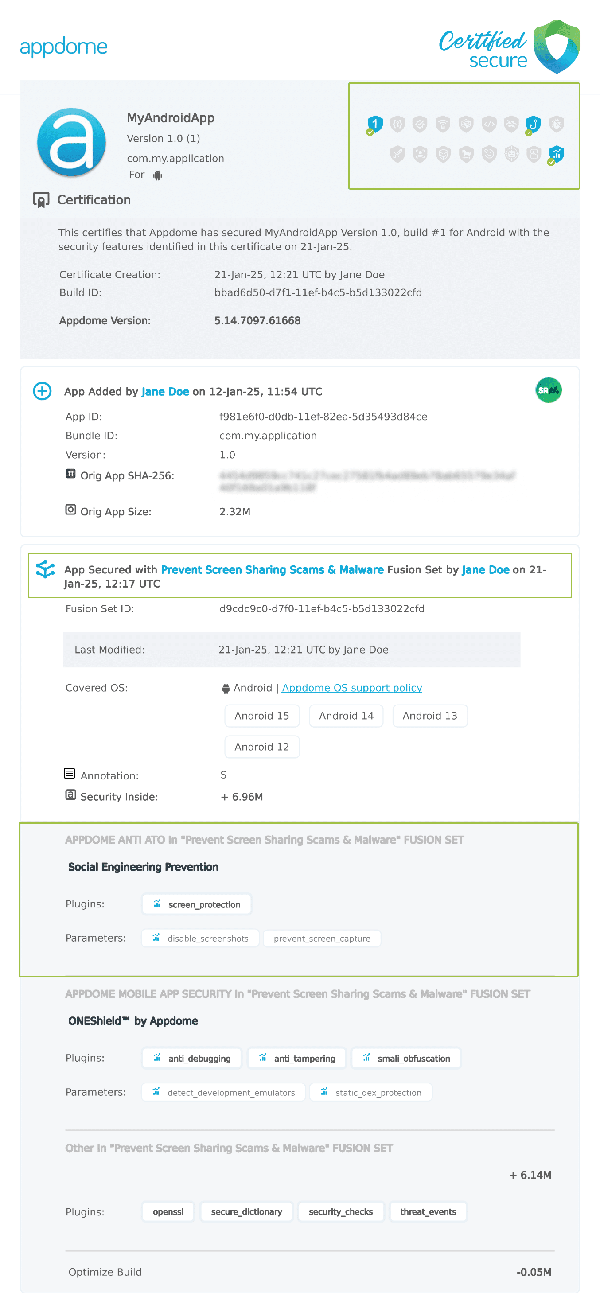 Prevent App Screen Sharing Scams & Malware shown in Certificate secure
