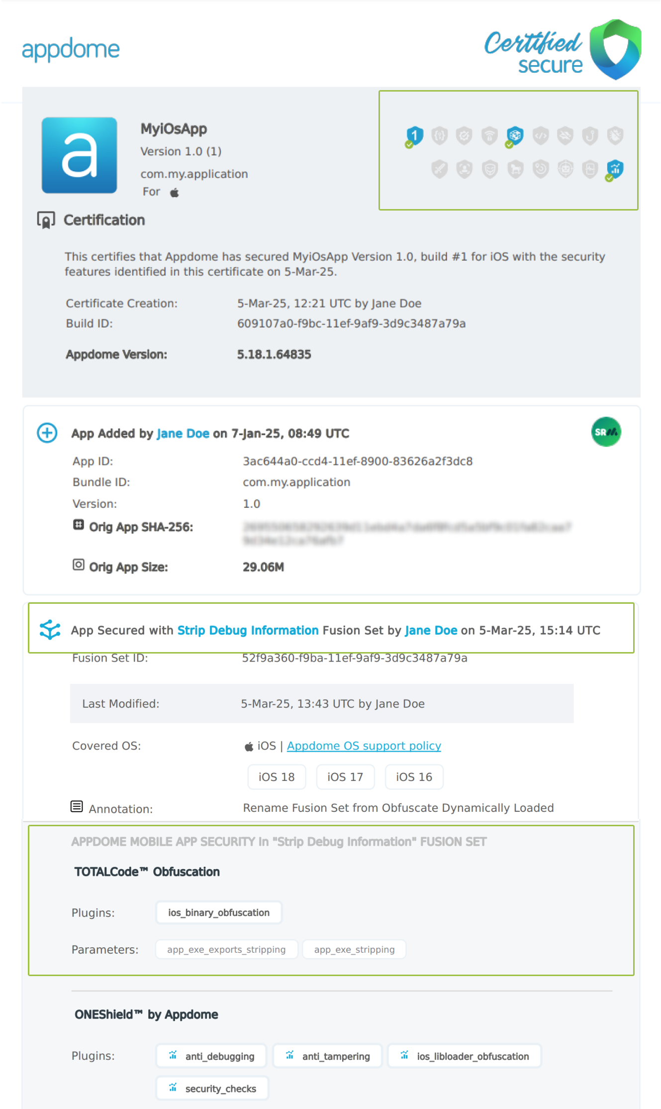 Strip Debug Information shown in Certificate secure