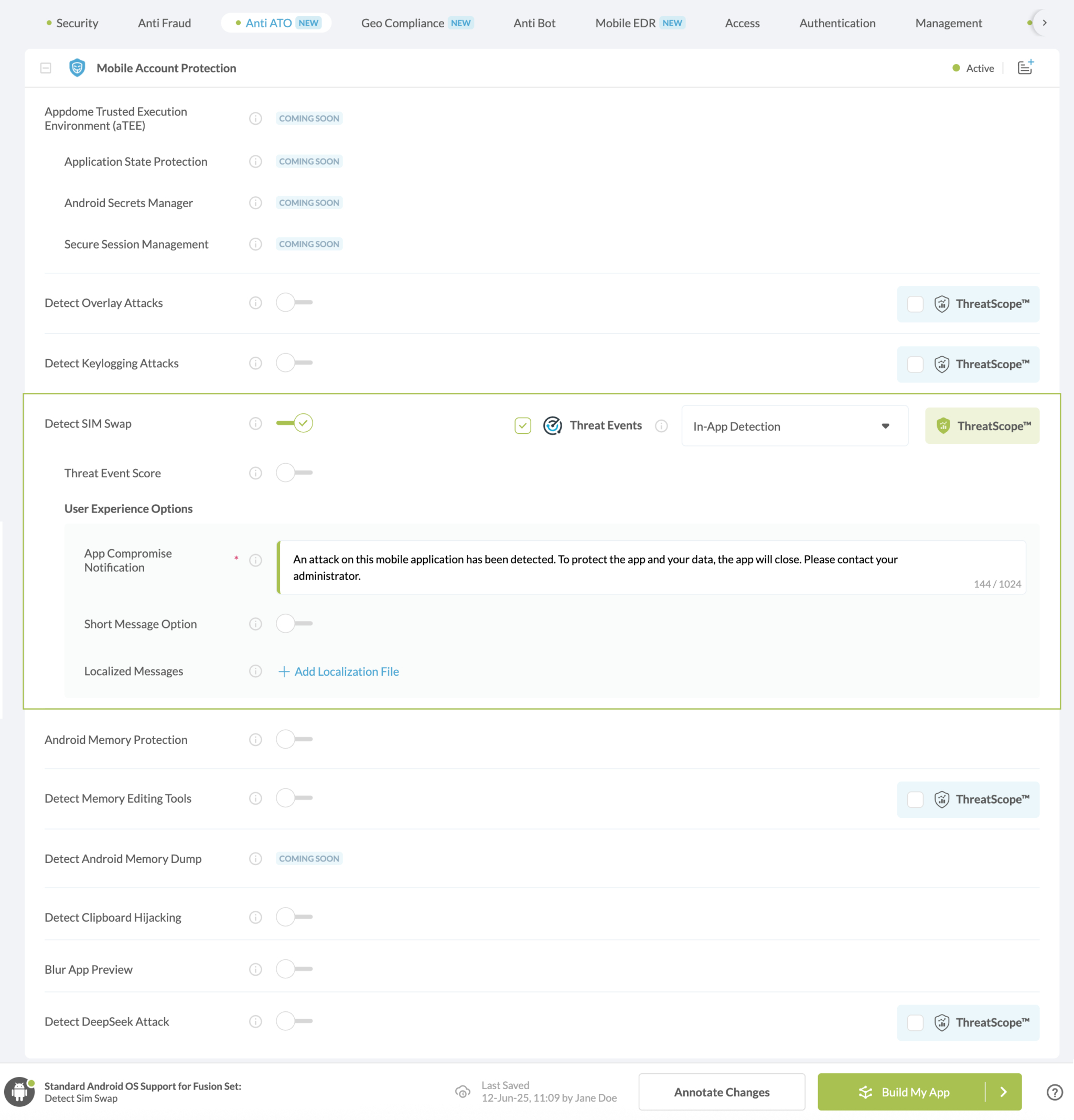 Detect SIM Swap option