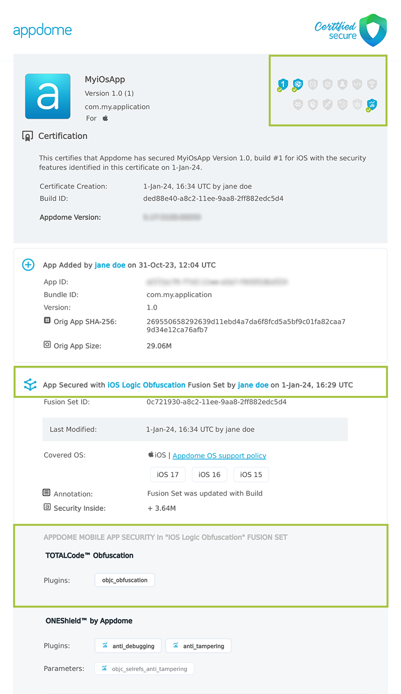 iOS Logic Obfuscation shown in Certificate secure