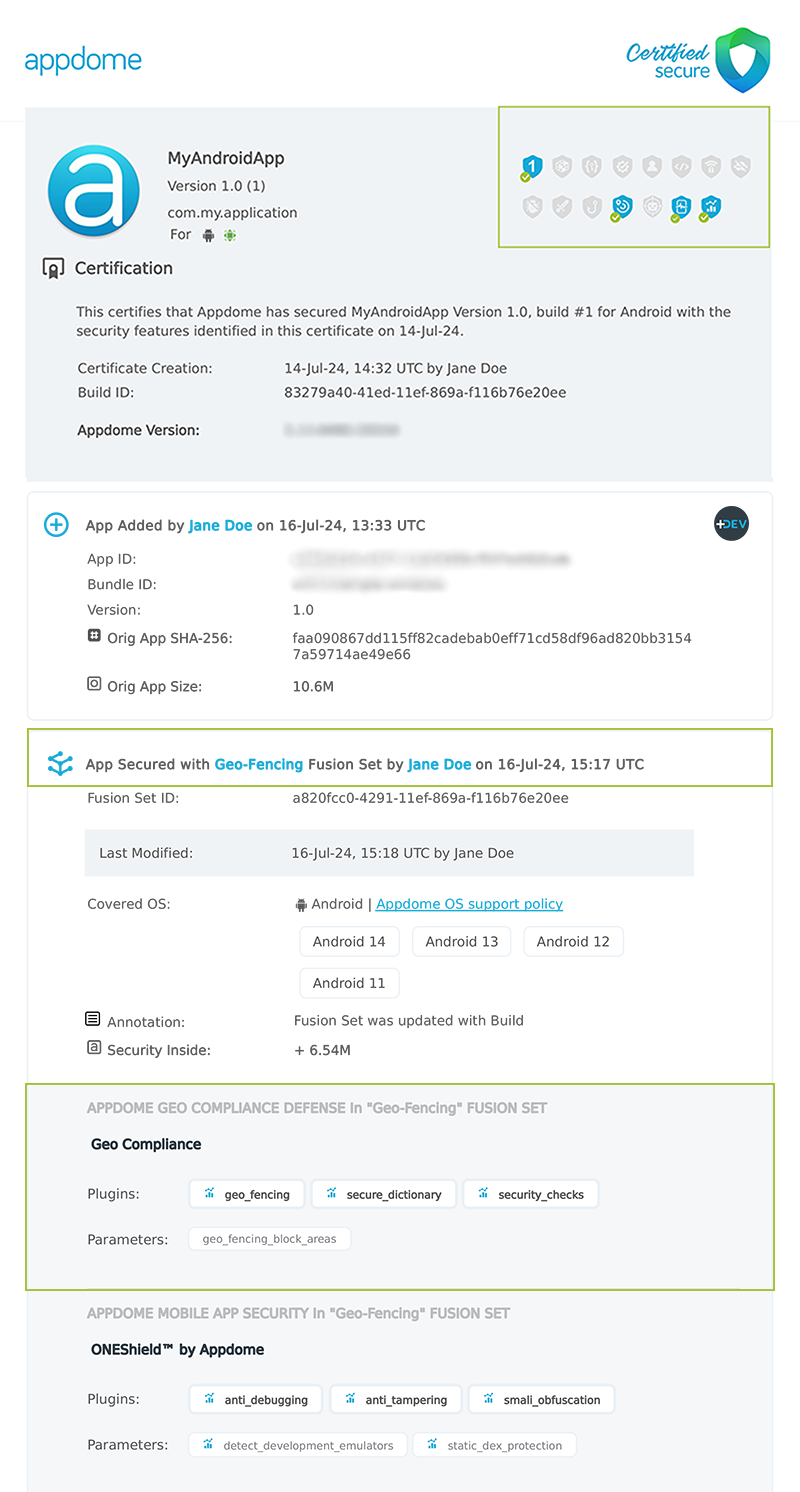 Geo-Fencing shown in Certificate secure