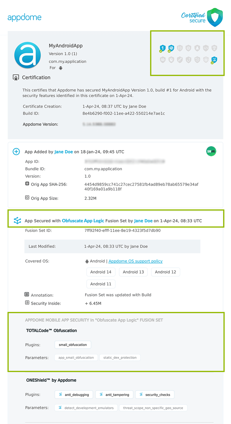 Obfuscate App Logic shown in Certificate secure