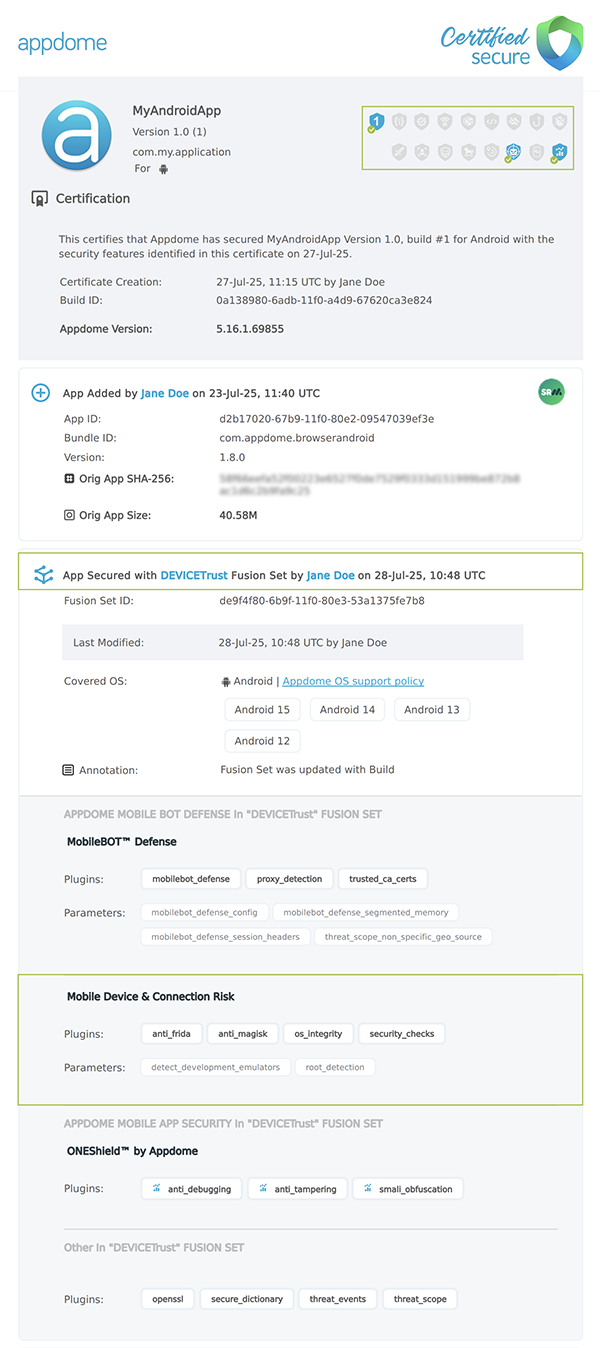 DEVICETrust™ shown in Certificate secure