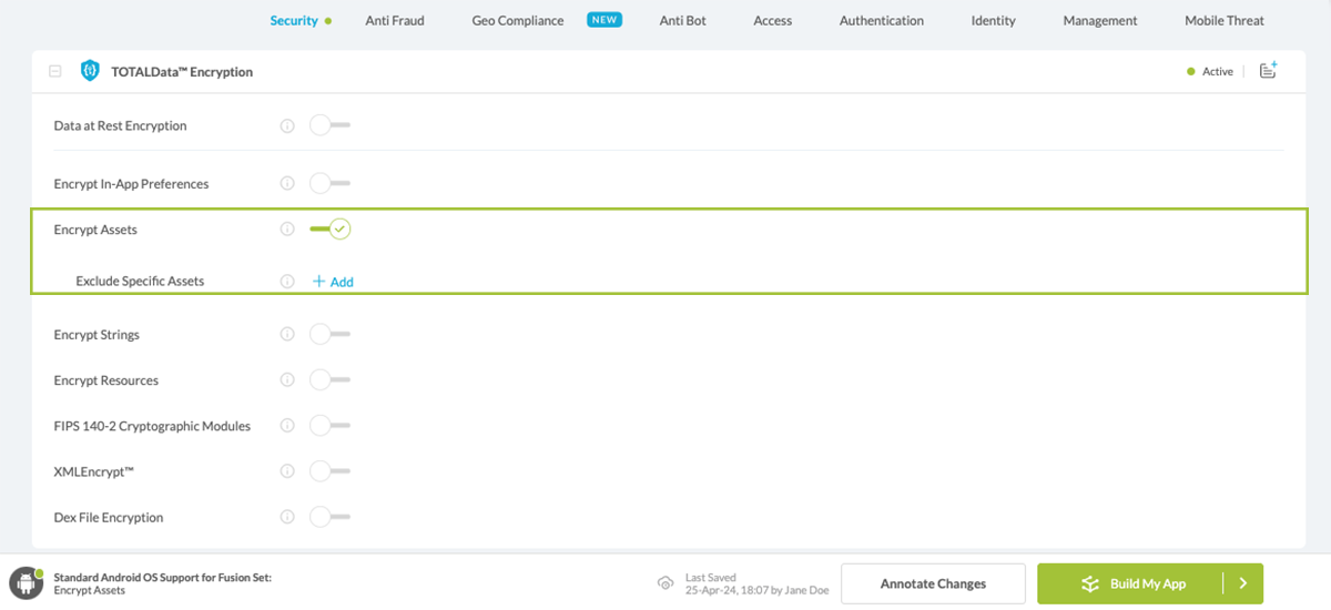 Encrypt Assets option