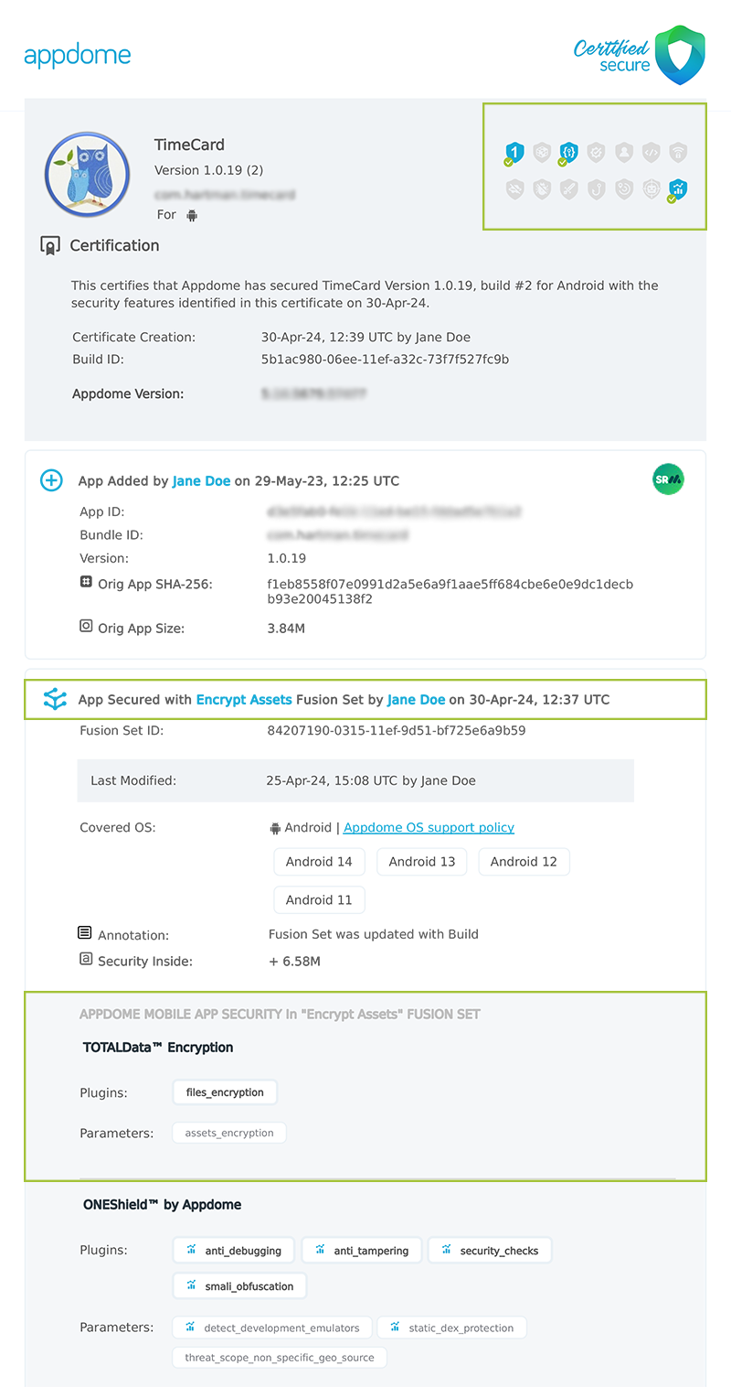 Encrypt Assets shown in Certificate secure