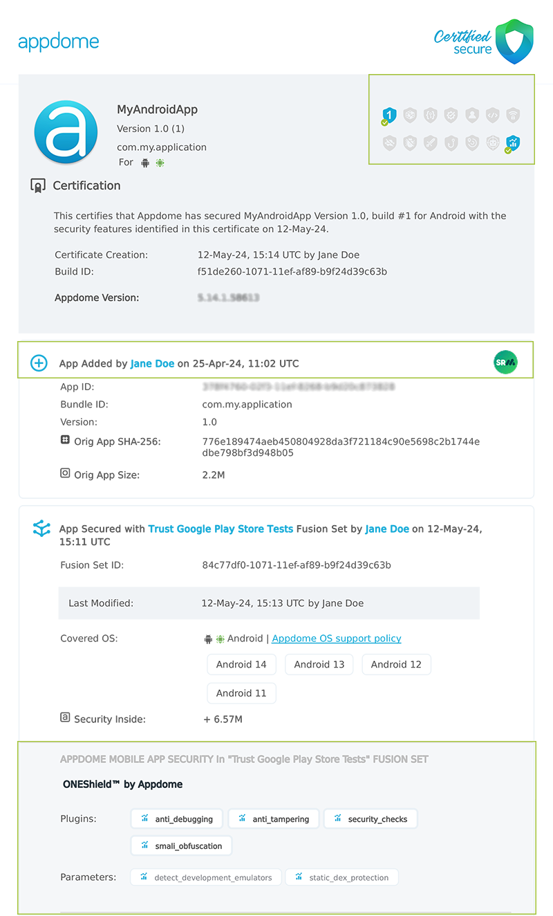 Trust Google Play Store Tests shown in Certificate secure