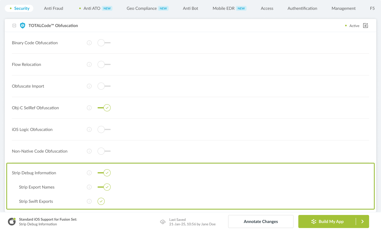 Strip Export Names option