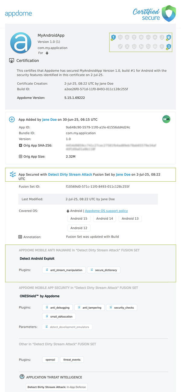 Detect Dirty Stream Attack shown in Certificate secure