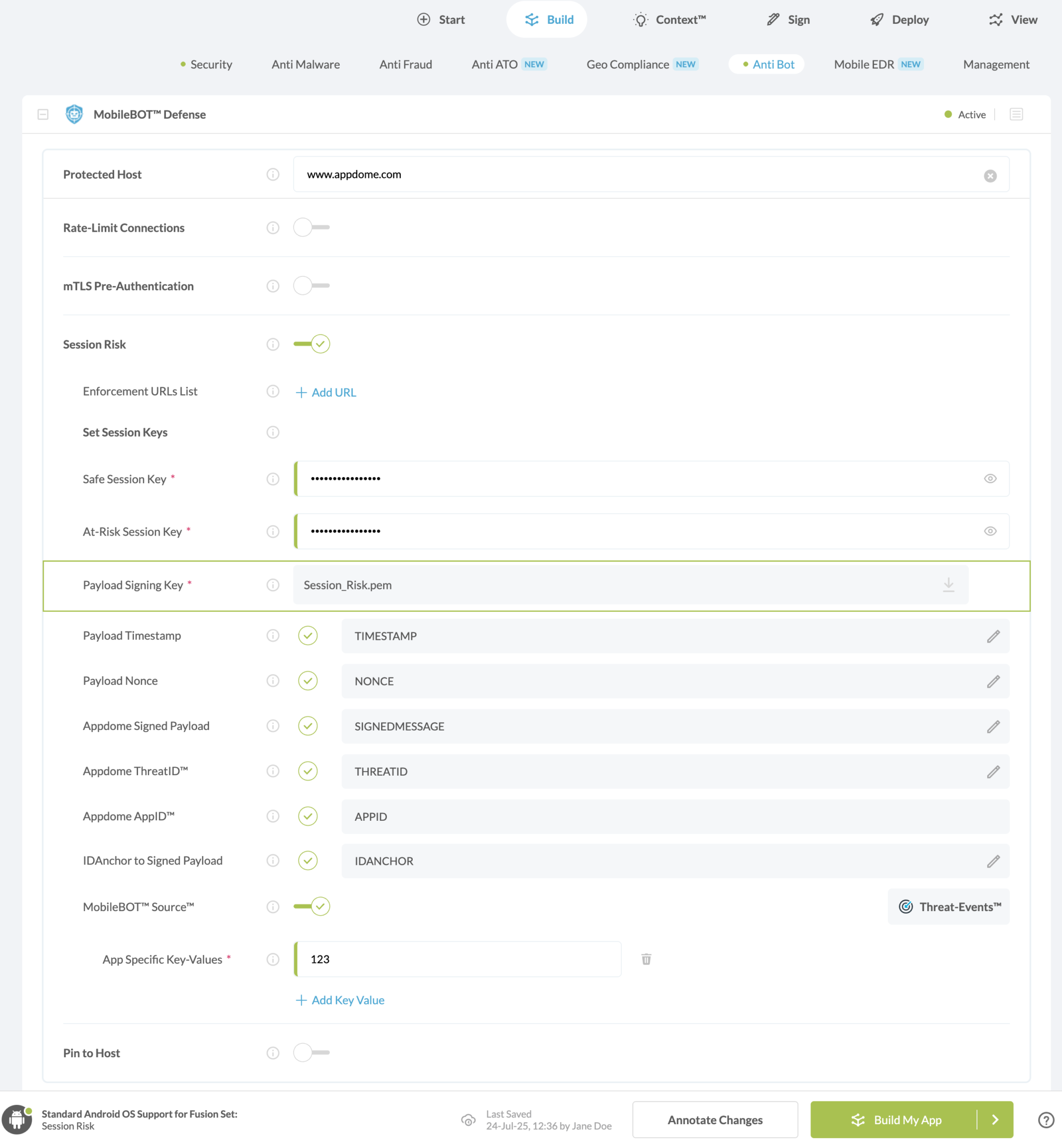 Payload Signing Key option