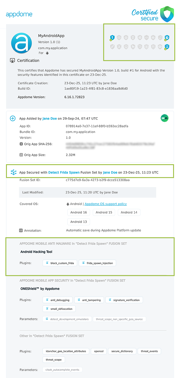 Detect Frida Spawn shown in Certificate secure
