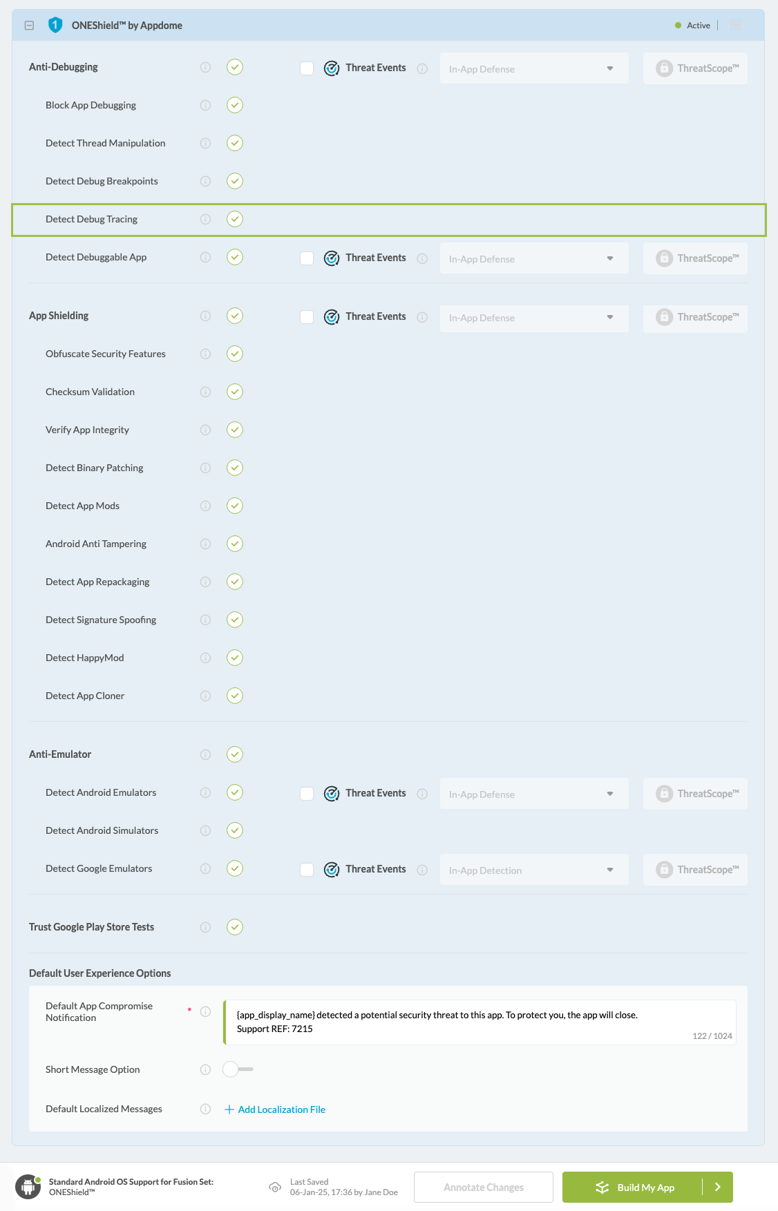 Detect Debug Tracing option