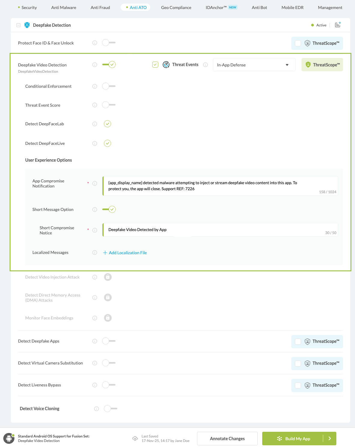 Deepfake Video Detection option