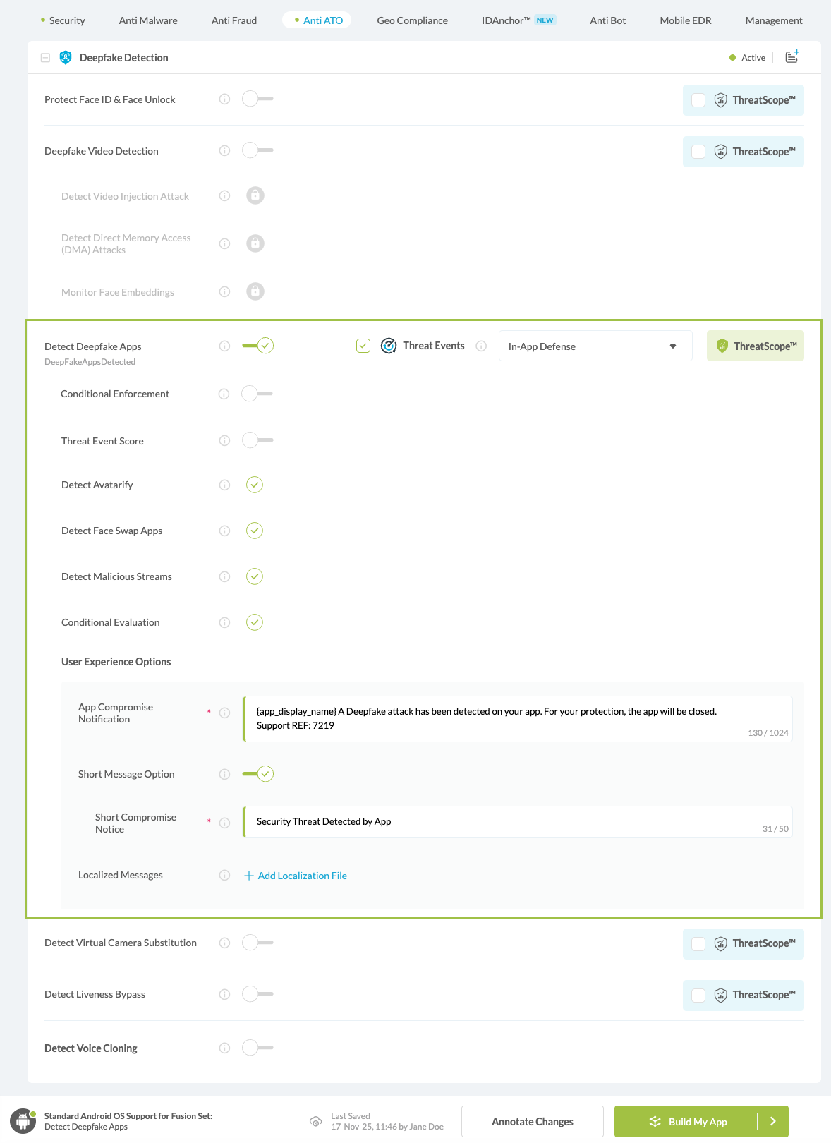 Detect Deepfake Apps option