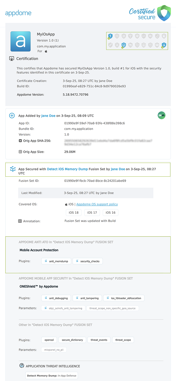 Detect iOS Memory Dump shown in Certificate secure