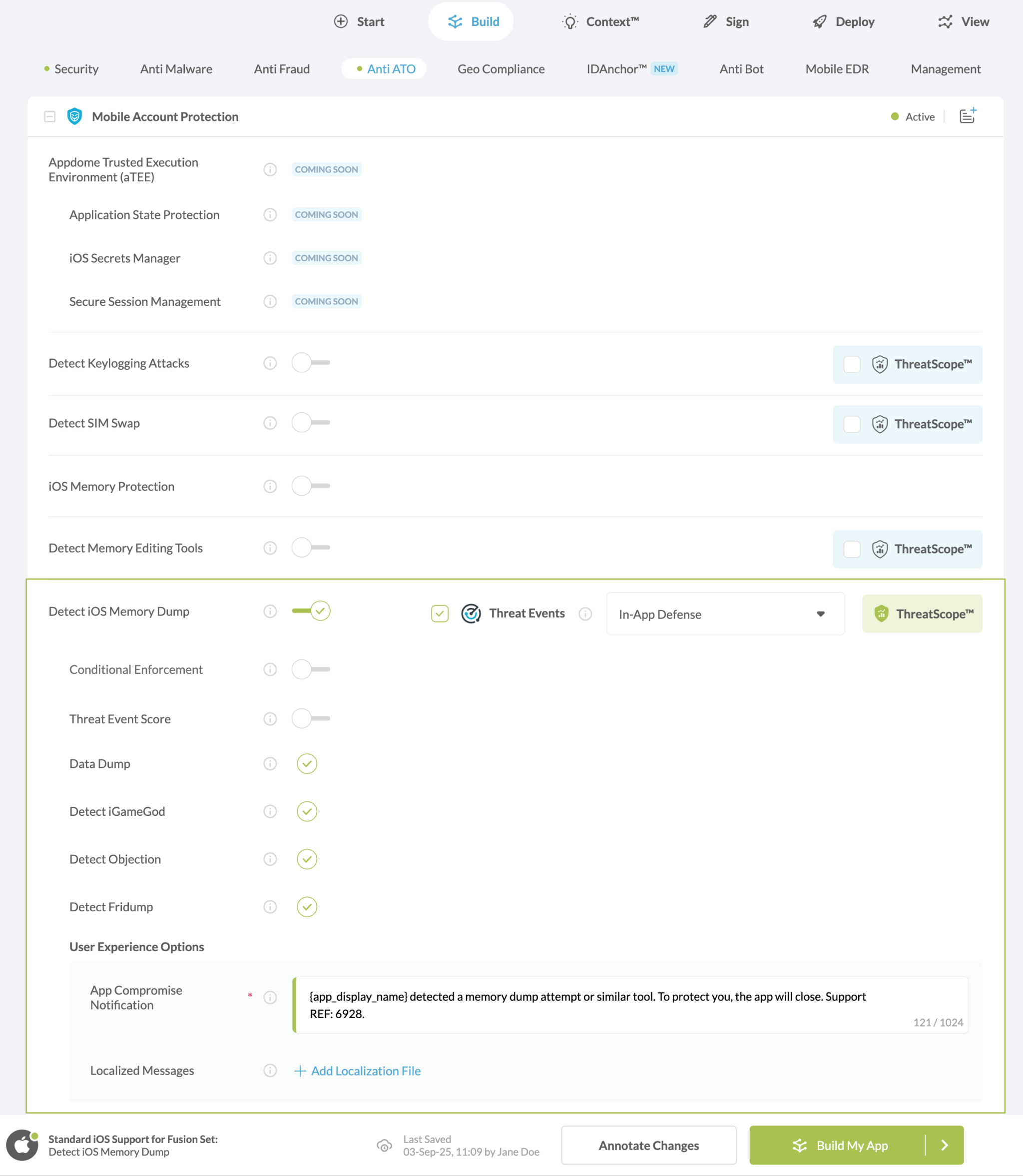 Detect iOS Memory Dump option