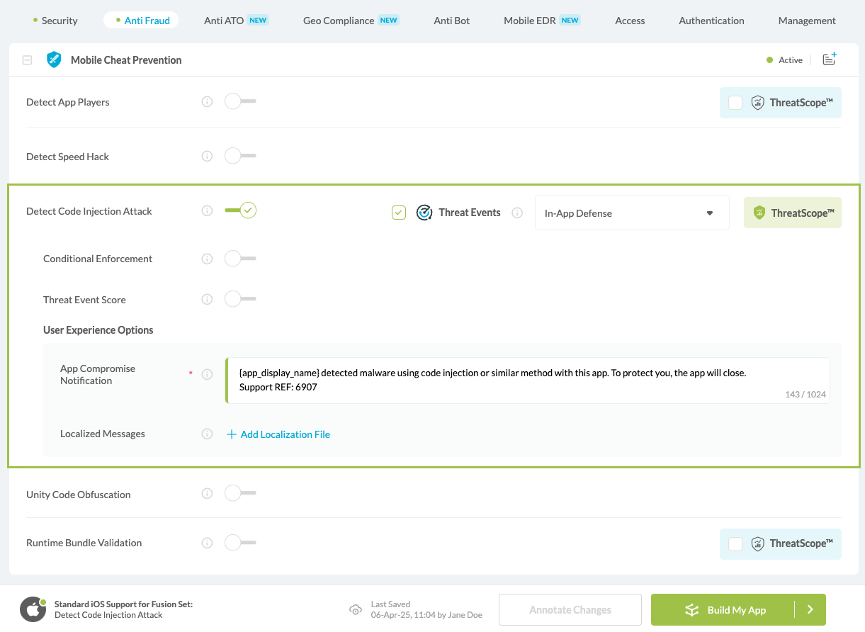 Detect Code Injection Attack option