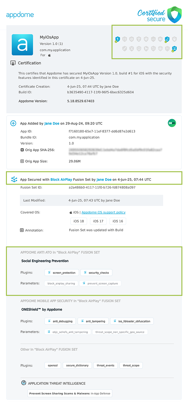 Prevent Screen Sharing Scams & Malware > Block AirPlay shown in Certificate secure