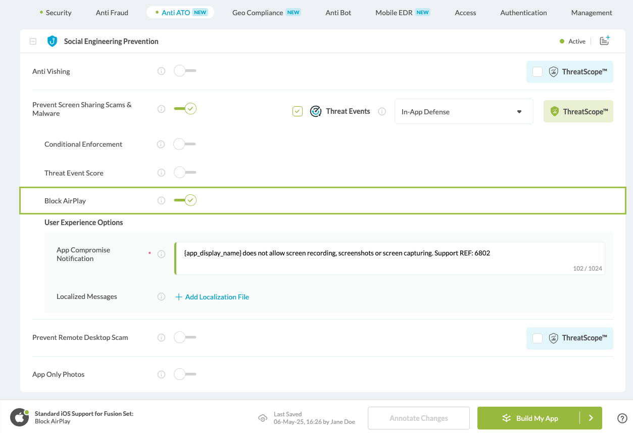 Prevent Screen Sharing Scams & Malware > Block AirPlay option