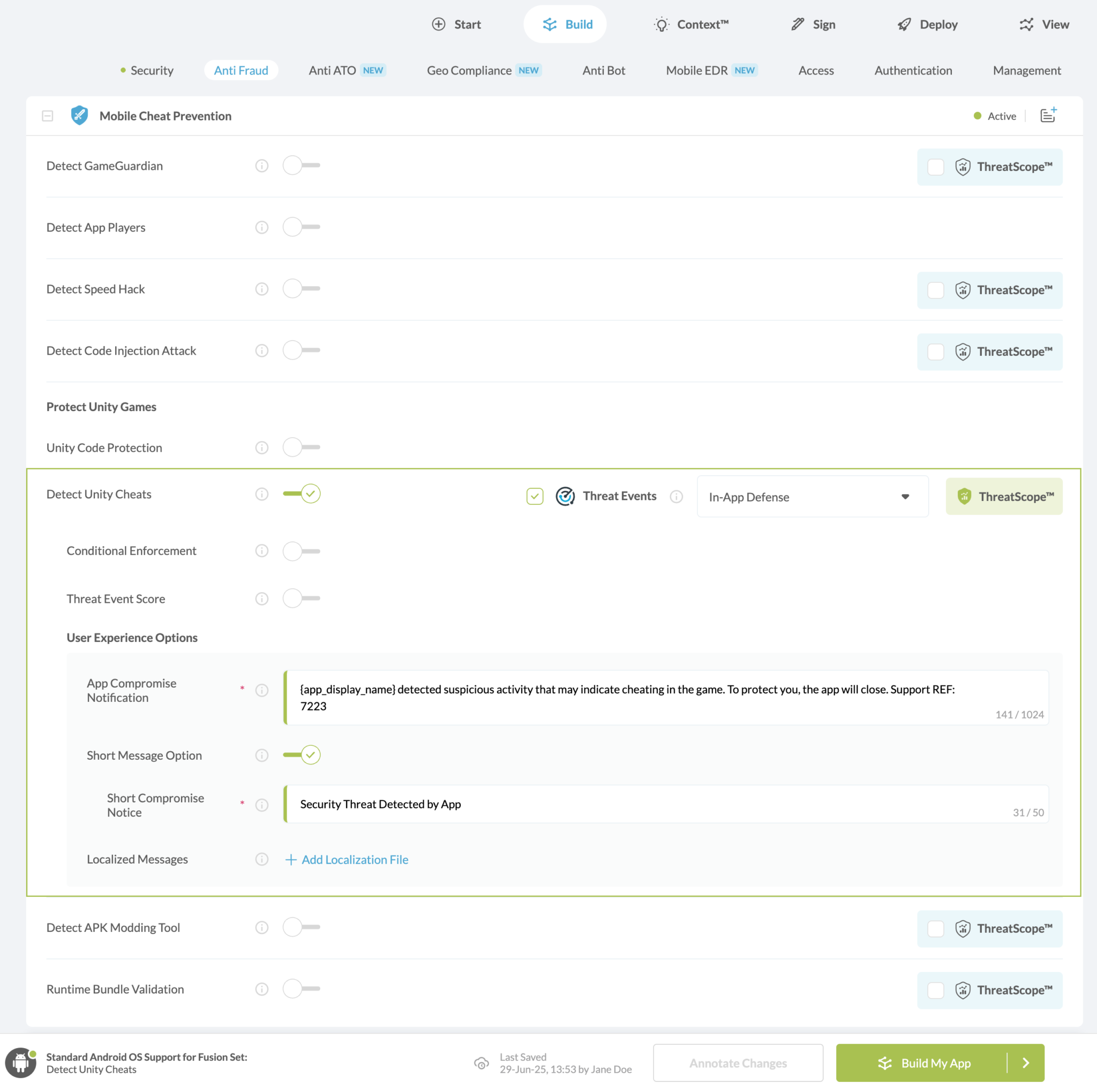 Detect Unity Cheats option