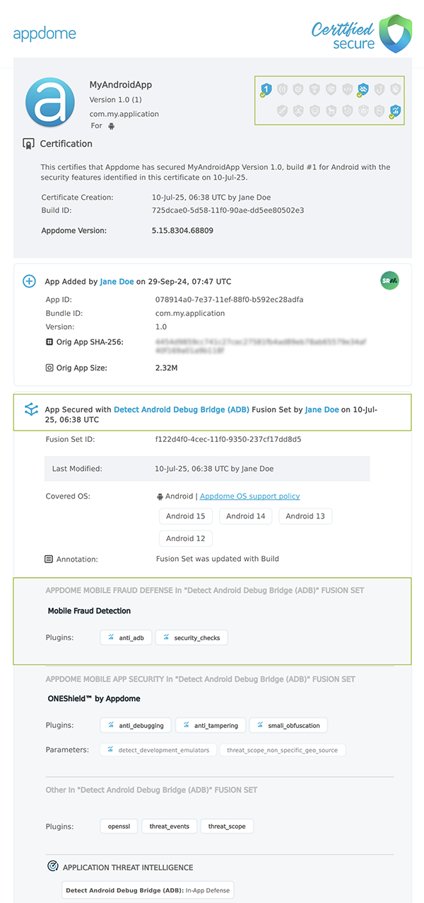 Block USB Debugging shown in Certificate secure