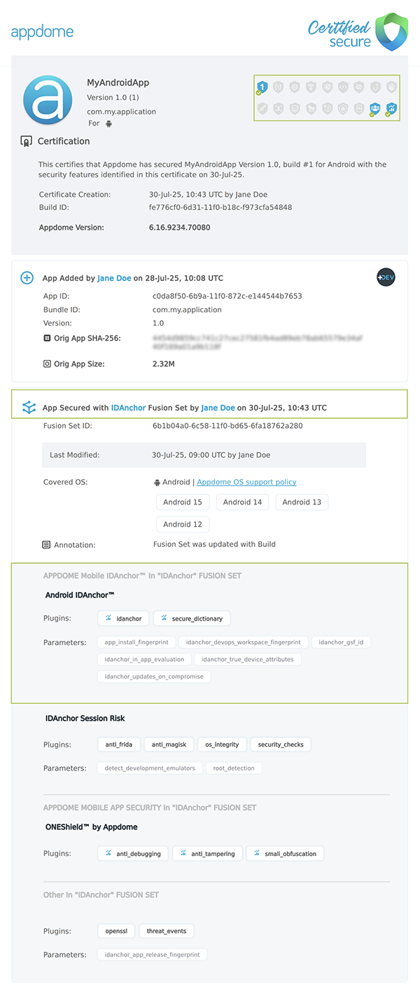IDAnchor shown in Certificate secure