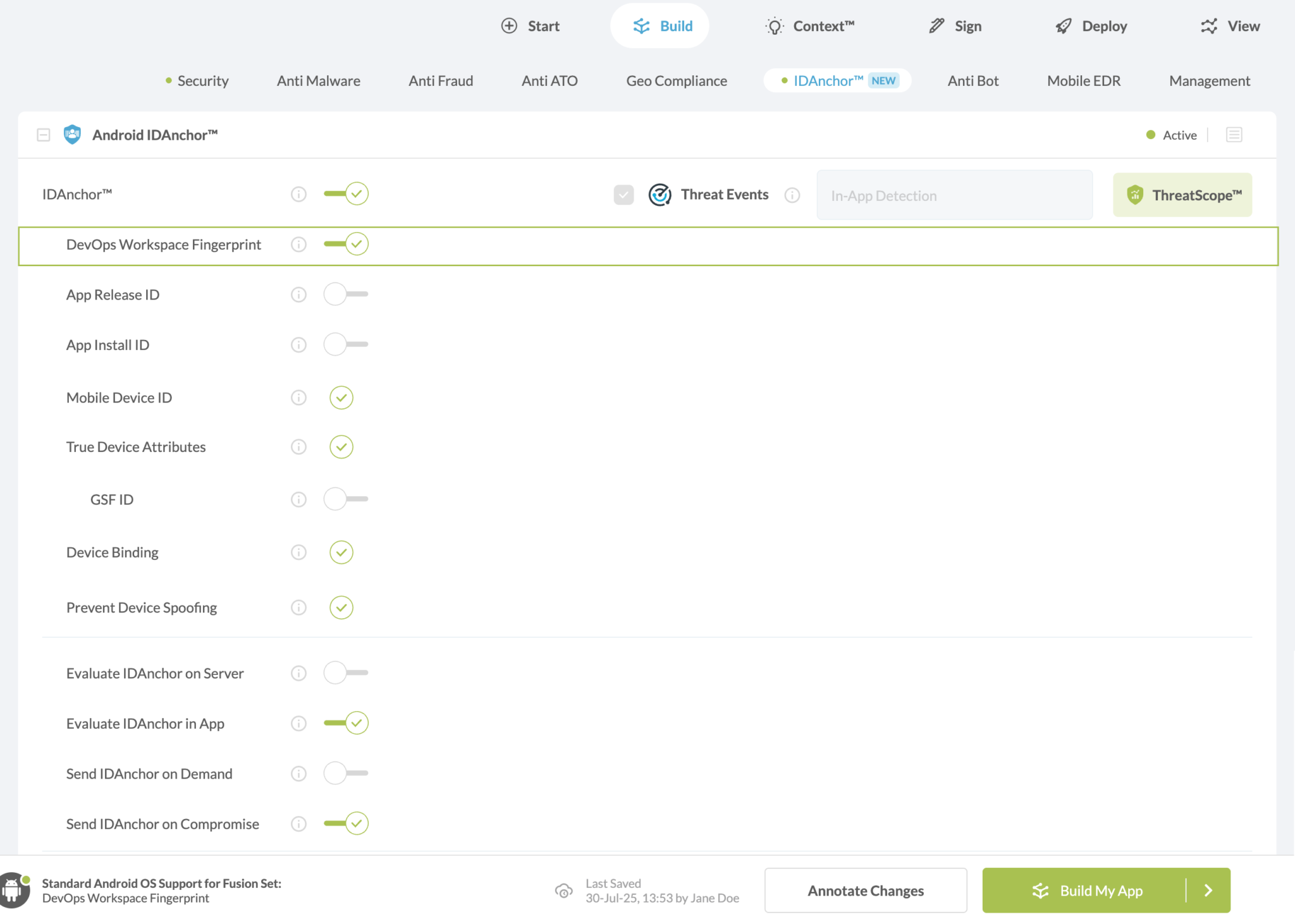 DevOps Workspace Fingerprint option