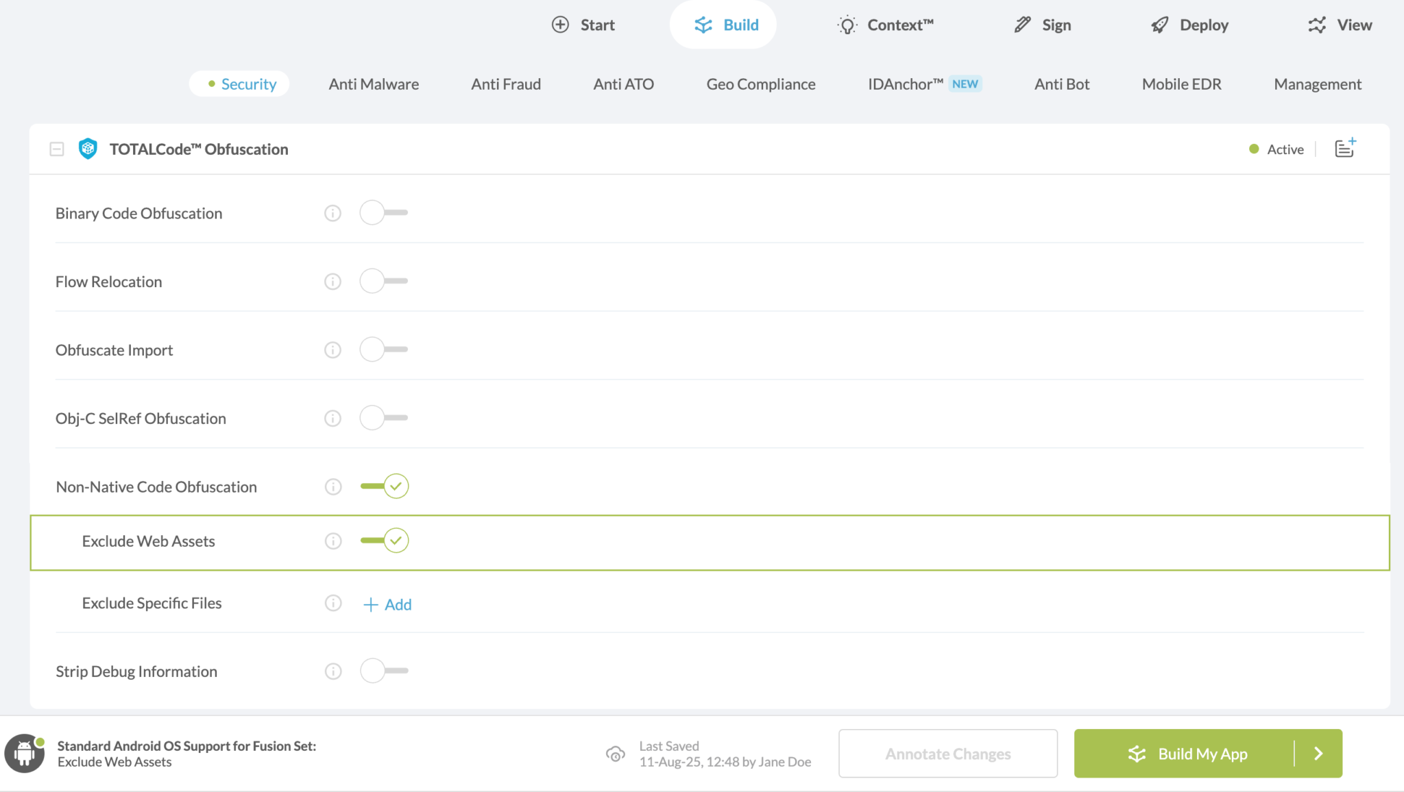 Exclude Web Assets option