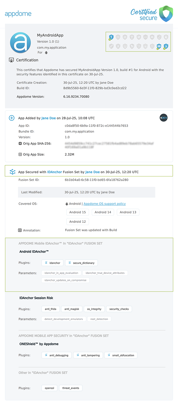 Mobile Device ID shown in Certificate secure