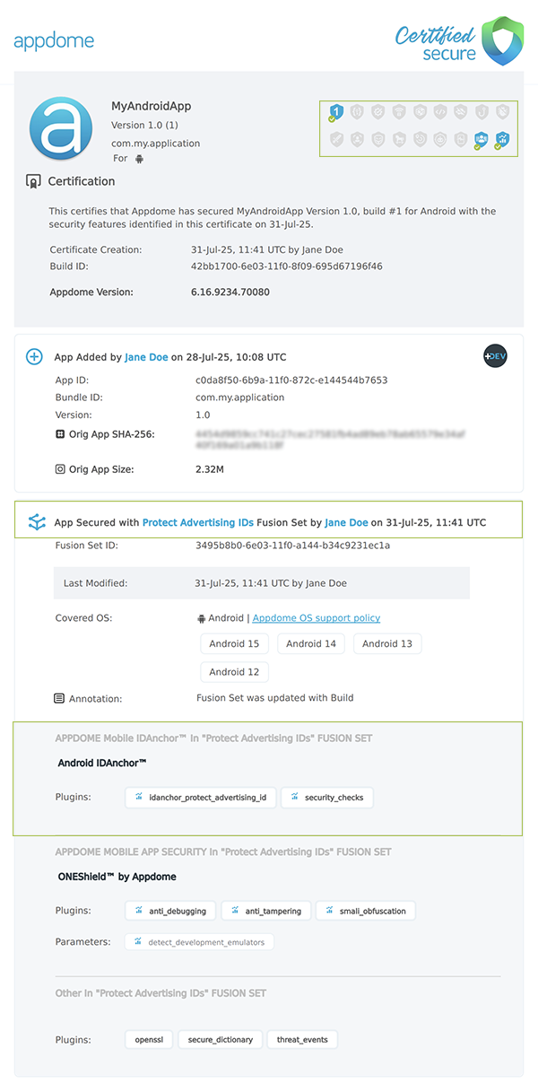 Prevent Vendor ID Spoofing shown in Certificate secure