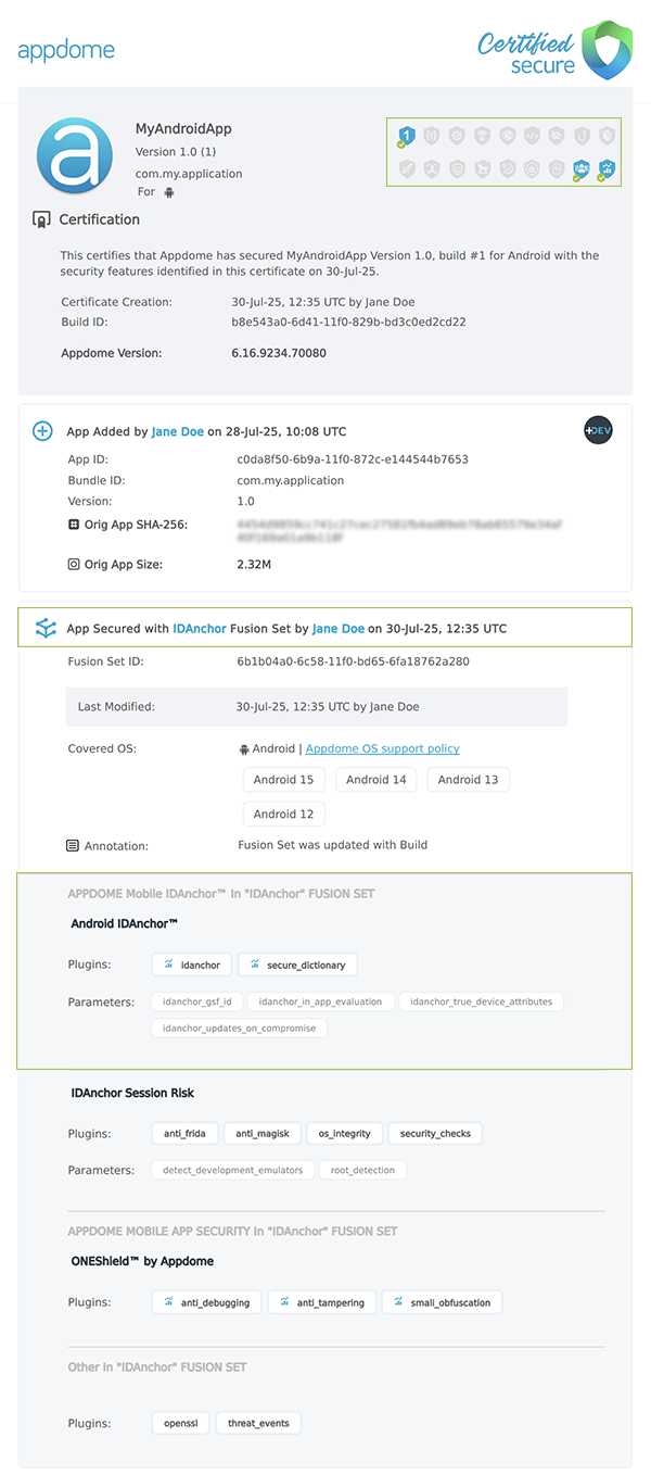 True Device Attributes shown in Certificate secure