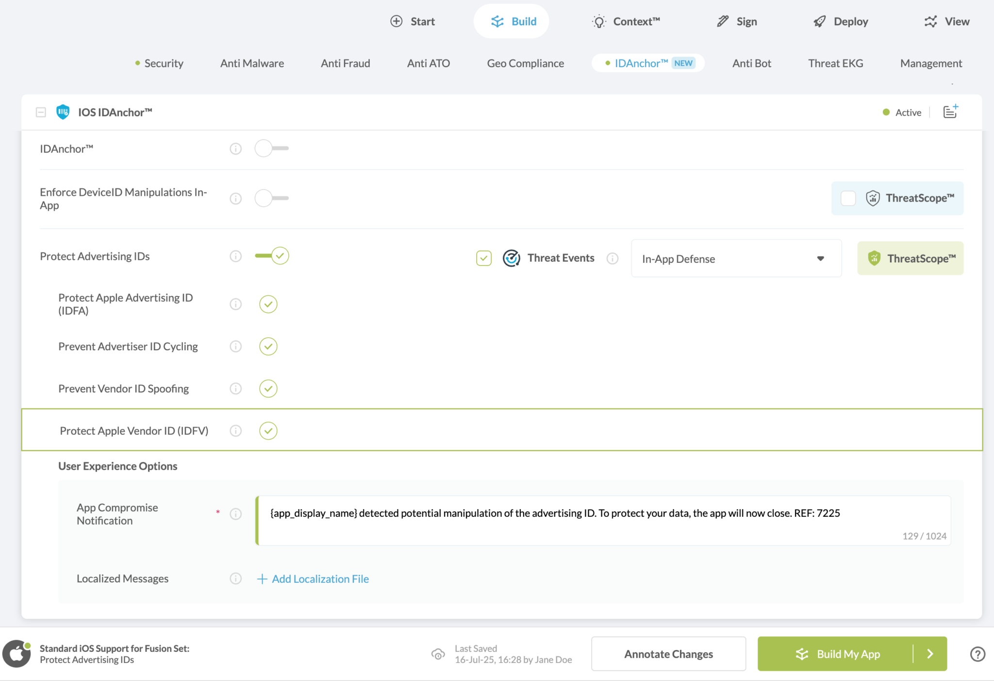 Protect Apple Vendor ID (IDFV) option