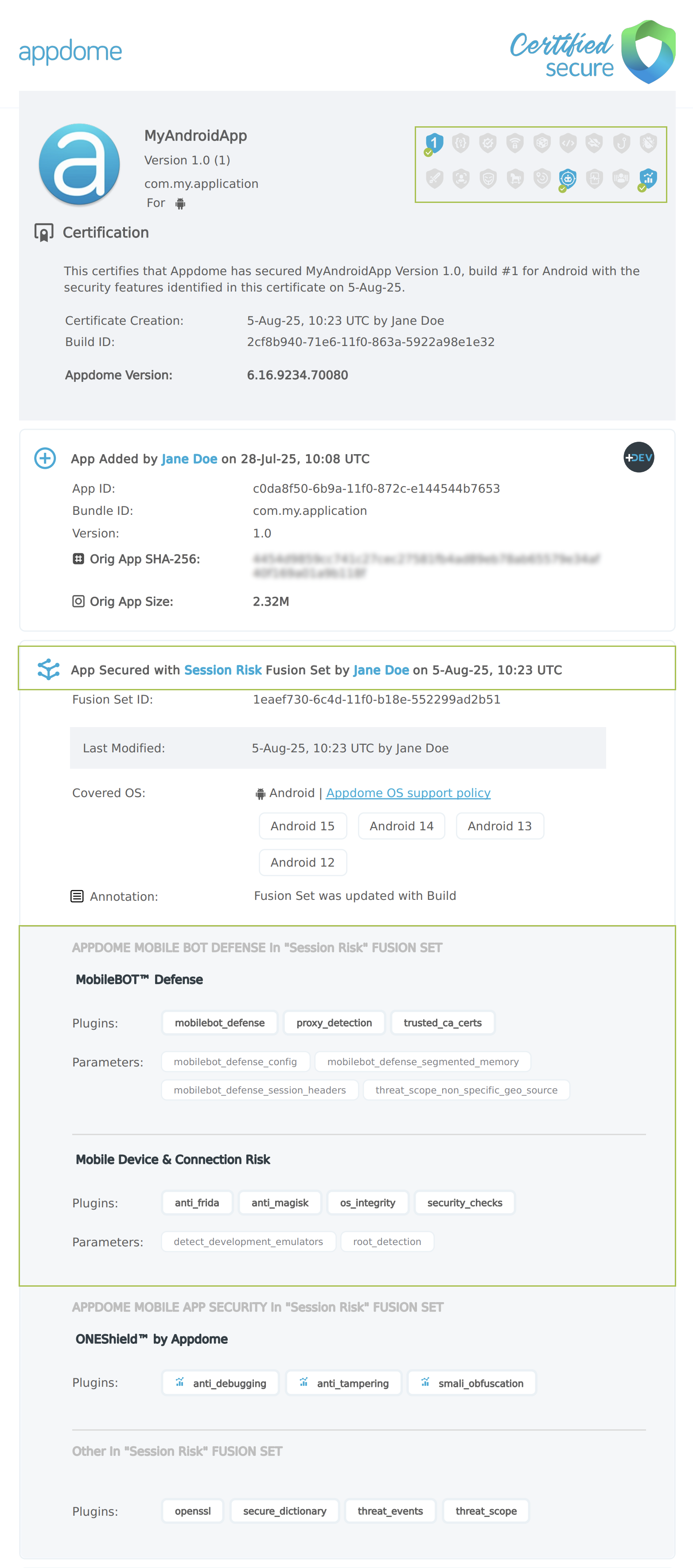 Threat-Event™ Meta-Data shown in Certificate secure