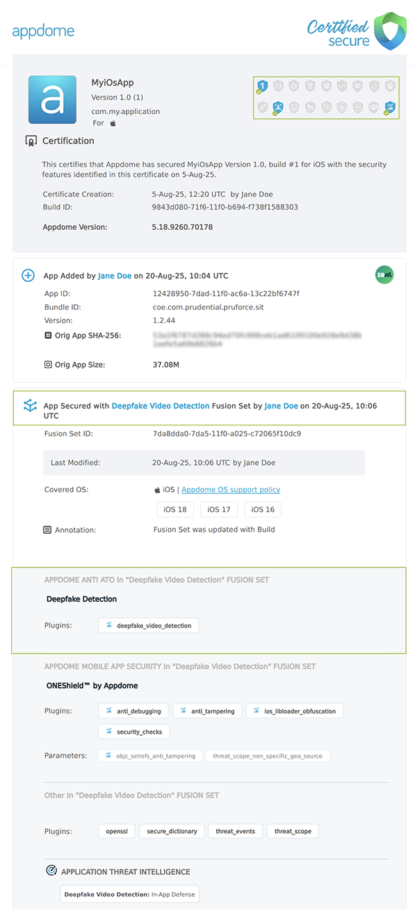 Deepfake Video Detection shown in Certificate secure