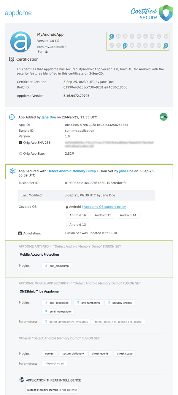Java and Kotlin Dumps shown in Certificate secure