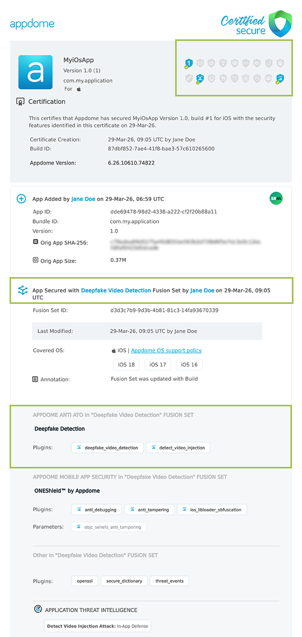 Detect Video Injection Attack shown in Certificate secure